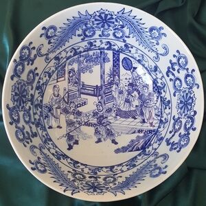 Oriental Design XL Decorative Bowl Blue and White Fruit Bowl Catchall 12 inch
